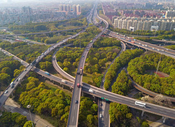 High angle view of highway in city