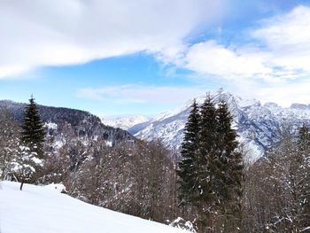 Scenic view of snowcapped mountains against sky