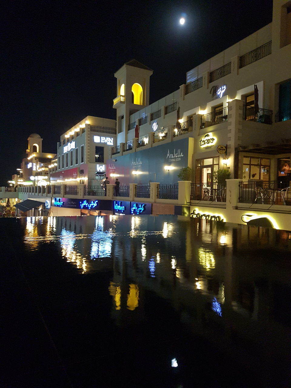 REFLECTION OF ILLUMINATED BUILDINGS IN WATER