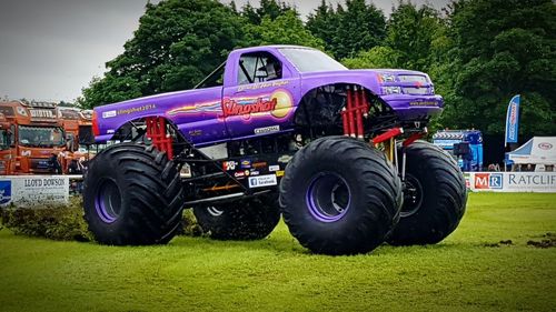 Vintage car on field