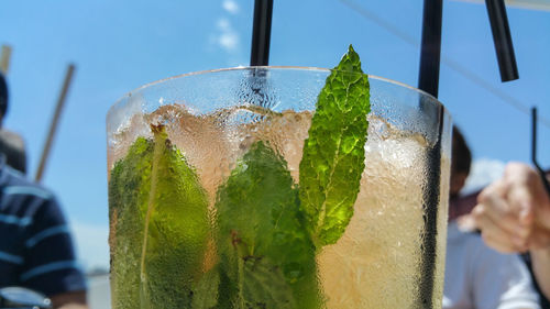 Close-up of lemon juice in glass