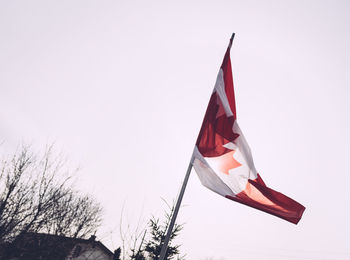 Low angle view of flag flags against clear sky