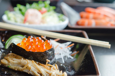 Close-up of sushi in plate