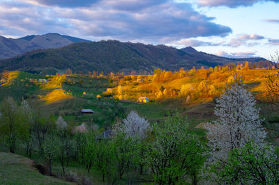 Scenic view of landscape and mountains against sky