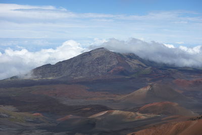 Scenic view of mountains against cloudy sky