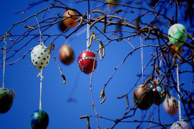 Low angle view of christmas decorations against sky