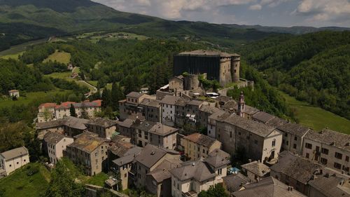 High angle view of townscape against sky