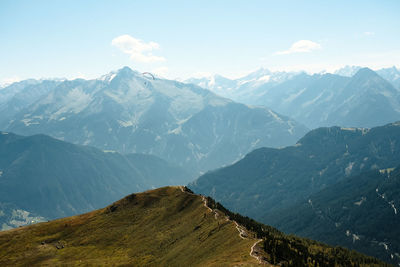 Scenic view of snowcapped mountains against sky