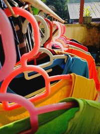 Close-up of multi colored chairs