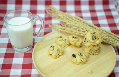Close-up of breakfast served on table