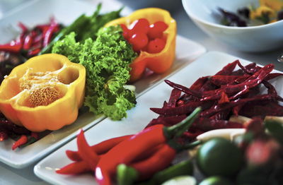 Close-up of vegetables in plate on table