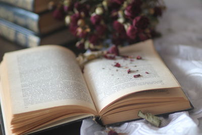 Close-up of open book on table