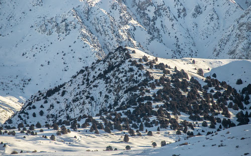 Scenic view of snow covered mountains