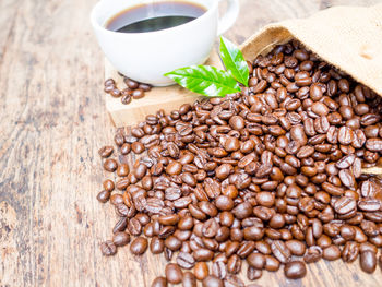 High angle view of coffee beans on table