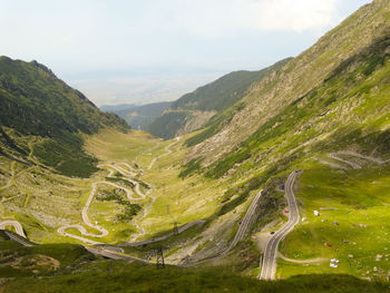 High angle view of mountain road against sky