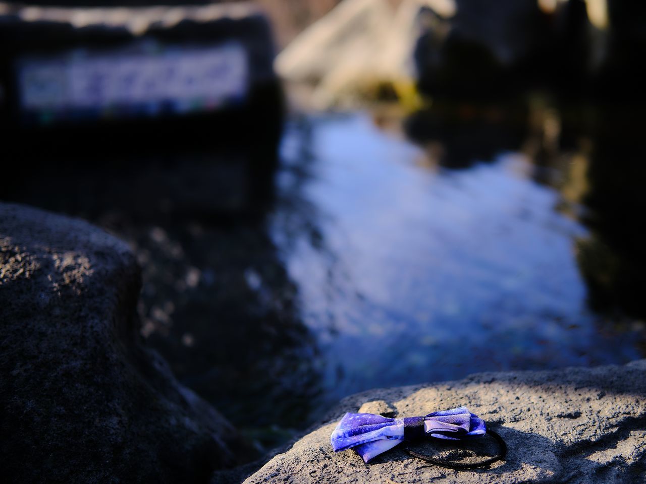 water, focus on foreground, no people, nature, rock, solid, day, close-up, rock - object, selective focus, outdoors, metal, textured, tranquility, rough, river, architecture, built structure, retaining wall