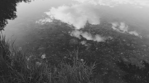 Scenic view of lake against cloudy sky