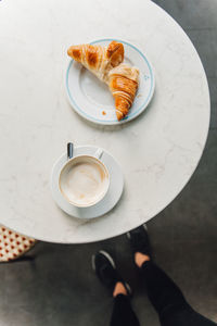 High angle view of breakfast on table