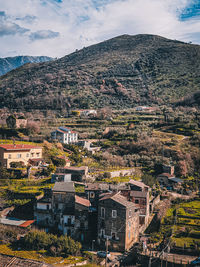 High angle view of townscape against sky