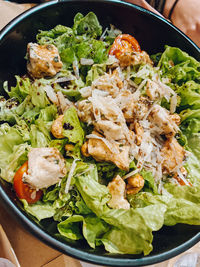 High angle view of food in bowl on table