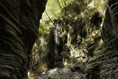 Low angle view of waterfall