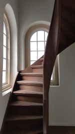 Close-up of wooden staircase in old building