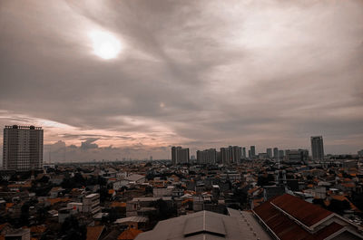 High angle view of buildings under the sky