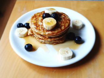 High angle view of breakfast served on table