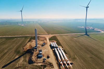 Windmill generator wing. construction site for wind power generator building