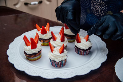 High angle view of cupcakes on table