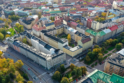 High angle view of buildings in city