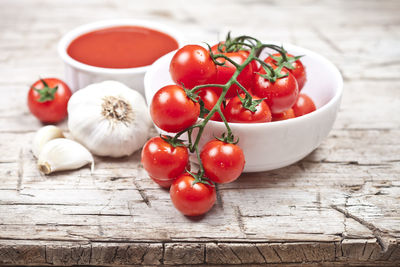 High angle view of tomatoes on table