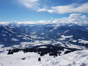 Scenic view of snowcapped mountains against sky