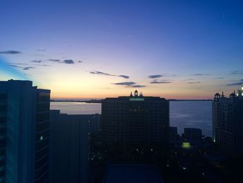 Silhouette of buildings in city during sunset