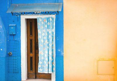 Close-up of closed blue door