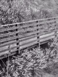 Wooden fence on grassy field