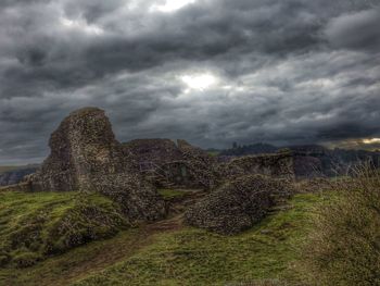 Scenic view of landscape against cloudy sky