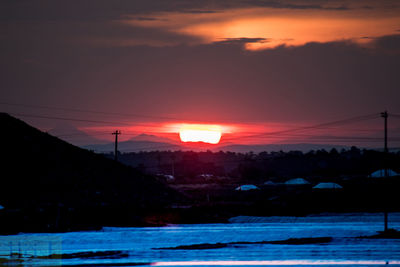 Scenic view of snow against sky at sunset