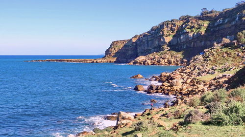 Scenic view of sea against clear sky