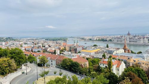 High angle view of townscape against sky