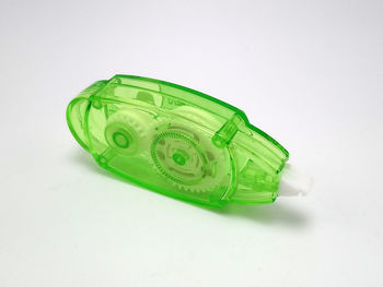 High angle view of green toy on white background