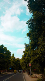 Street amidst trees against sky