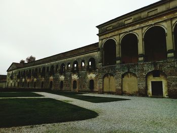 Exterior of historic building against clear sky