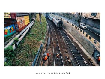 High angle view of railroad station platform