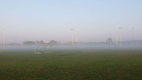 Scenic view of landscape in foggy weather