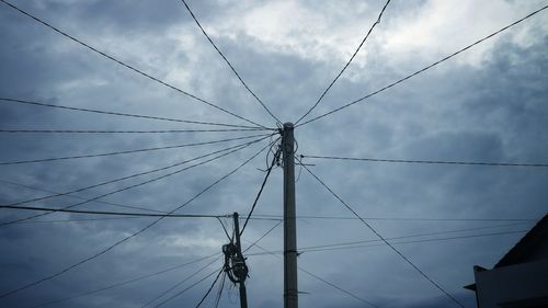 Low angle view of electricity pylon against sky