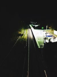 High angle view of train at night