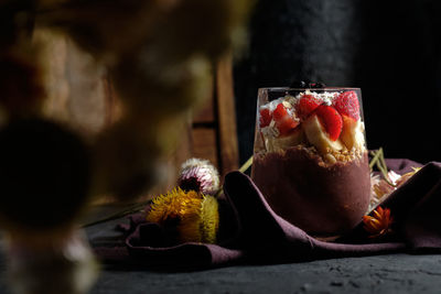 Close-up of dessert on table