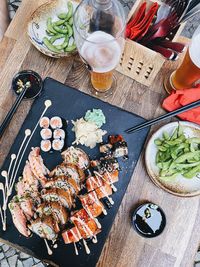 High angle view of food on table