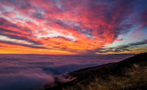 Scenic view of dramatic sky during sunset